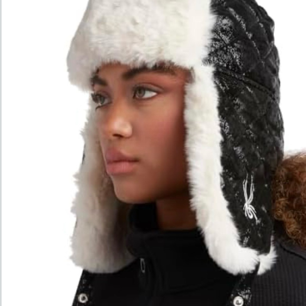 Spyder Quilted Nylon Trapper Hat – Black | Faux Fur Lined | NWT | MSRP $69